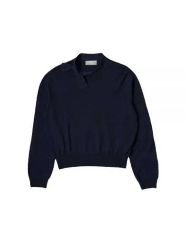 24 SHORT TIE NECK JUMPER NAVY WOKN0497S24ILT NVY knit - MARGARET HOWELL - BALAAN 1