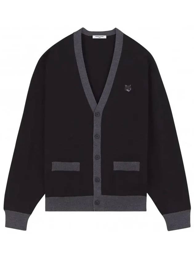 Bold Fox Head Patch Two-Tone Cardigan Black - MAISON KITSUNE - BALAAN 2