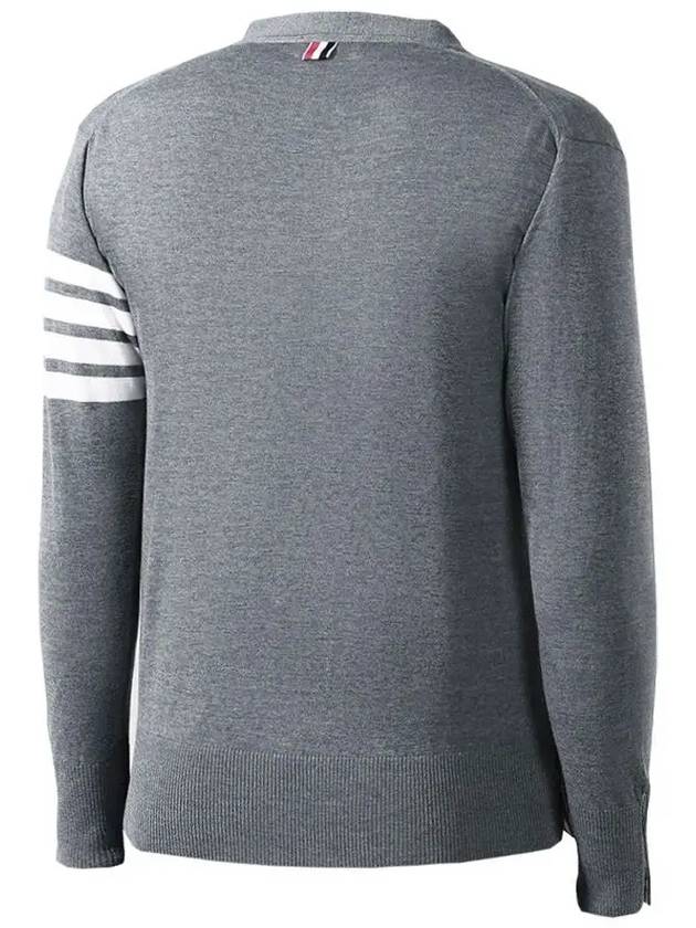 Men's Classic V-neck Merino Wool Cardigan Medium Grey - THOM BROWNE - BALAAN 3