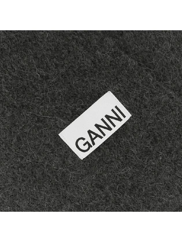 Logo Label Wool Blend Muffler Grey - GANNI - BALAAN 5