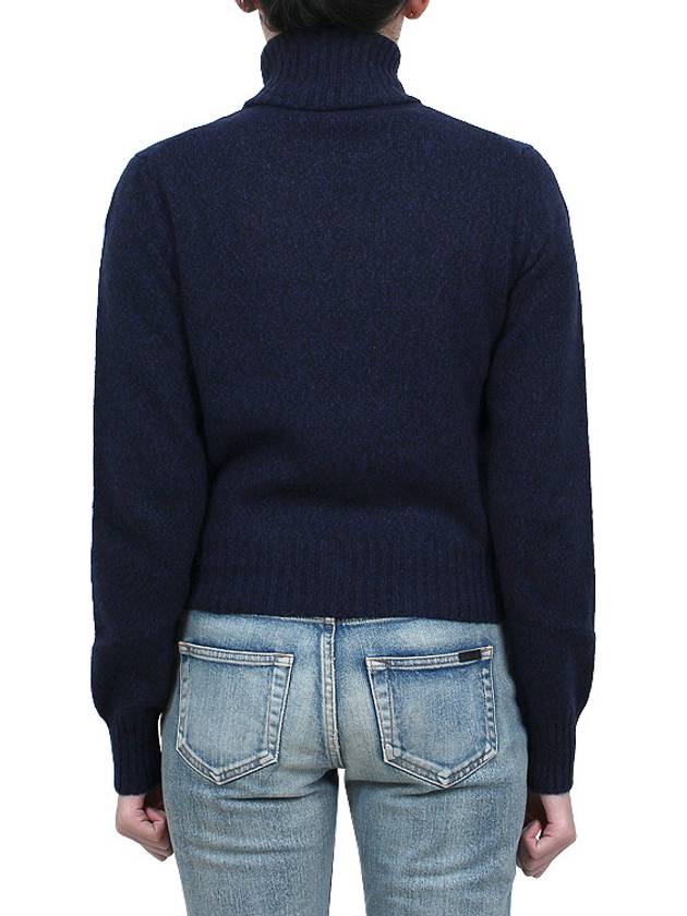 Embroidered Logo Cashmere Wool Turtleneck Blue - AMI - BALAAN 5