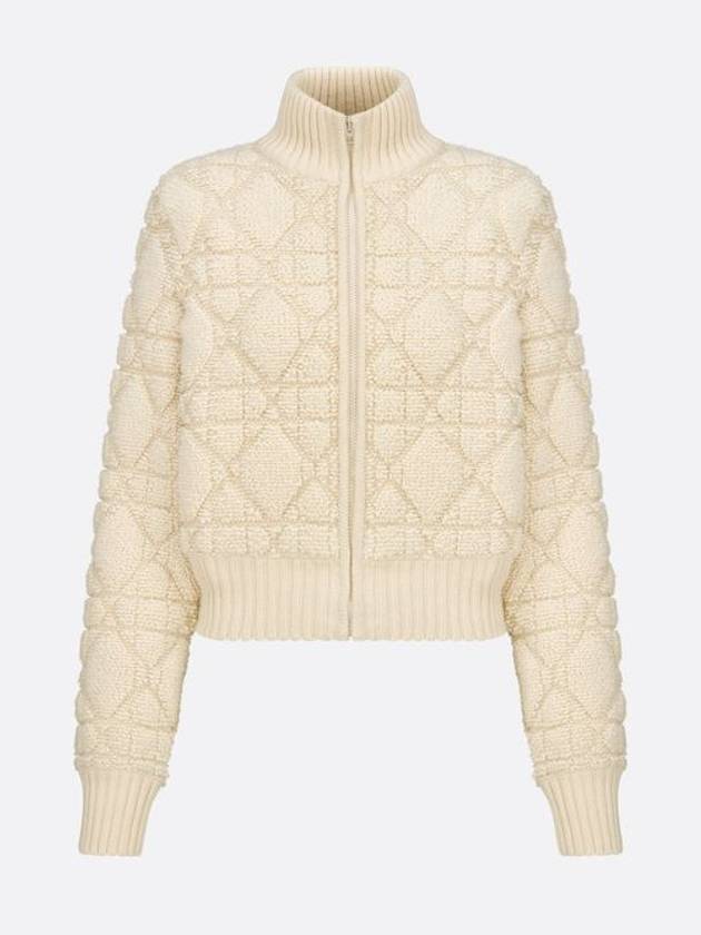 Macrocannage Zipper Technical Wool Cashmere Knit Cardigan White - DIOR - BALAAN 2