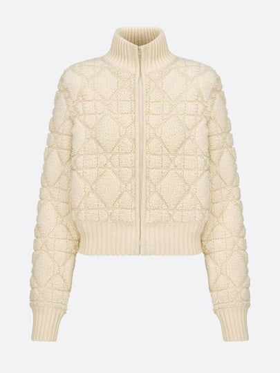 Macrocannage Zipper Technical Wool Cashmere Knit Cardigan White - DIOR - BALAAN 2