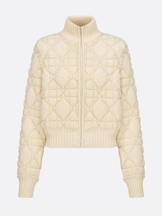 Macrocannage Zipper Technical Wool Cashmere Knit Cardigan White - DIOR - BALAAN 2