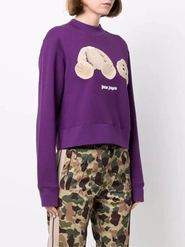 Bear Patch Crew Neck Sweatshirt Purple - PALM ANGELS - BALAAN 4