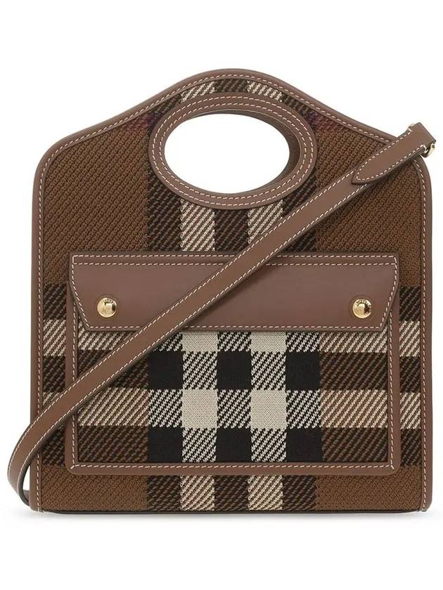 Mini Knit Check Leather Pocket Tote Bag Brown - BURBERRY - BALAAN 3