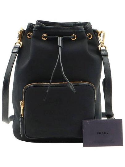 Black jacquard leather trimming gold large bucket bag 2WAY - PRADA - BALAAN 2