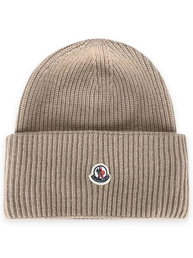 Logo Patch Wool Beanie Beige 3B00048 M1241 513 - MONCLER - BALAAN 1