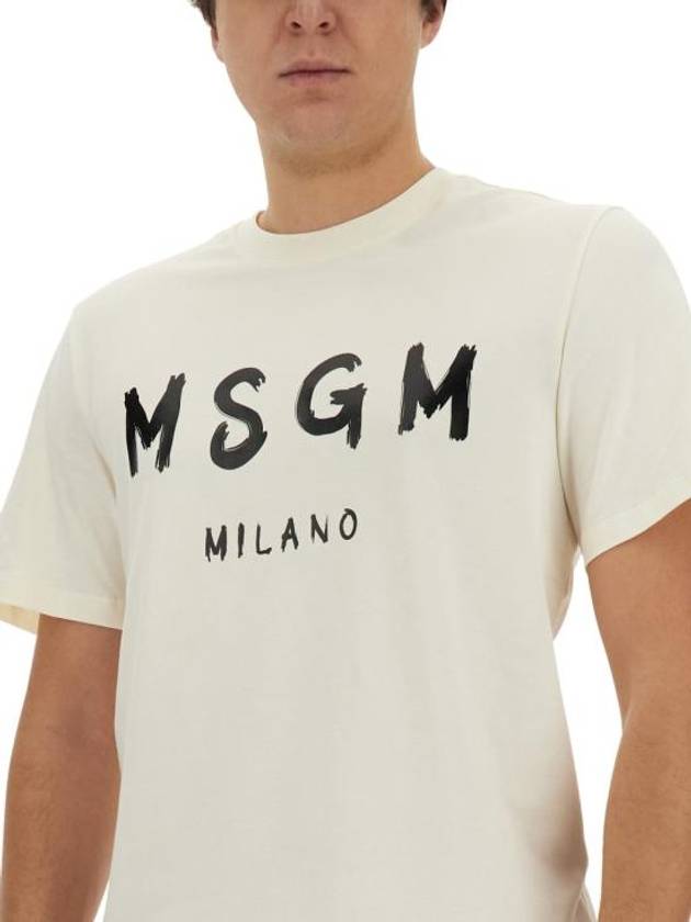 Brushed Logo Short Sleeve T-Shirt Cream - MSGM - BALAAN 5