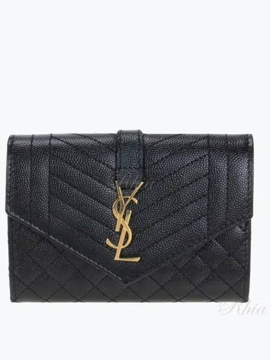 Matelasse Monogram Envelope Small Half Wallet Black - SAINT LAURENT - BALAAN 2