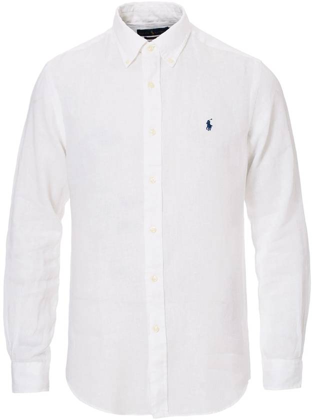 Men's Fit Garment Dyed Oxford Long Sleeve Shirt White - POLO RALPH LAUREN - BALAAN 1