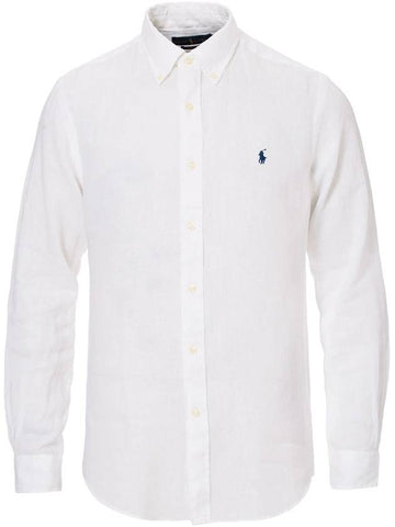 Men's Fit Garment Dyed Oxford Long Sleeve Shirt White - POLO RALPH LAUREN - BALAAN 1