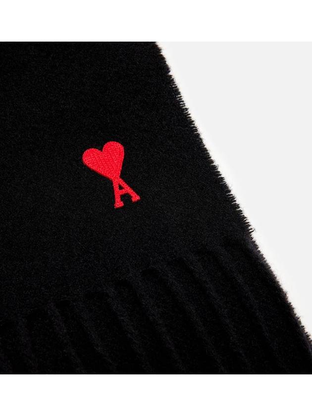 Small Heart Logo Classic Wool Fringe Scarf Black - AMI - BALAAN.