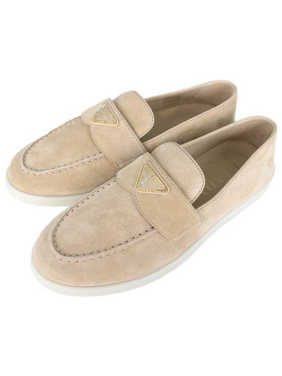 Triangle Logo Suede Leather Loafers Beige - PRADA - BALAAN 2