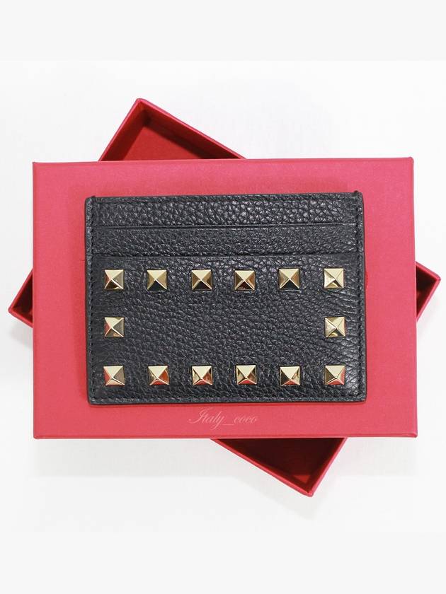 Rockstud Calfskin Card Wallet Black - VALENTINO - BALAAN 3