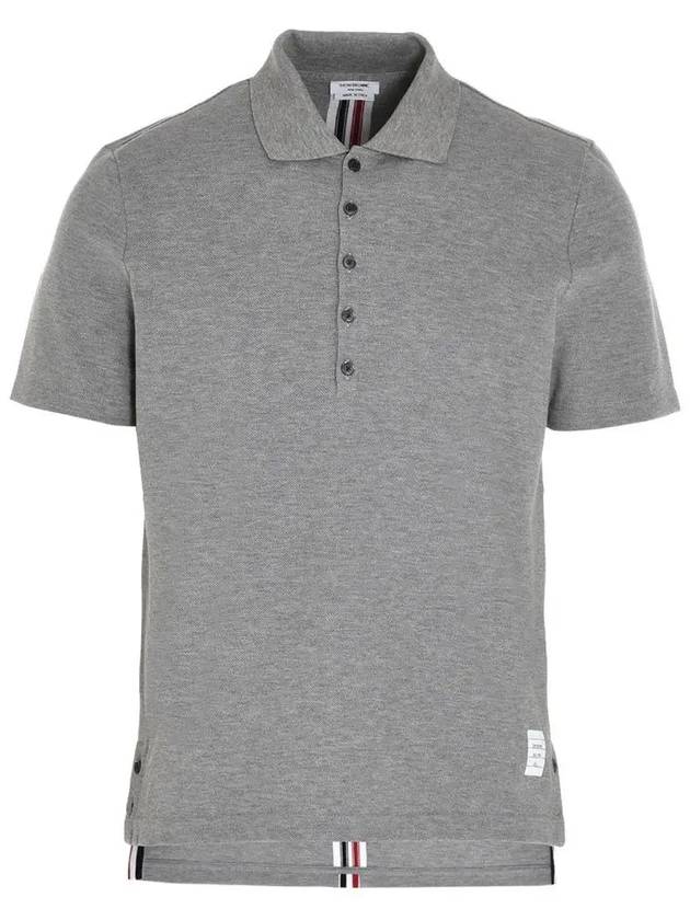 Men's Cotton Pique Center Bag Striped Short Sleeve Polo Shirt Grey - THOM BROWNE - BALAAN 2