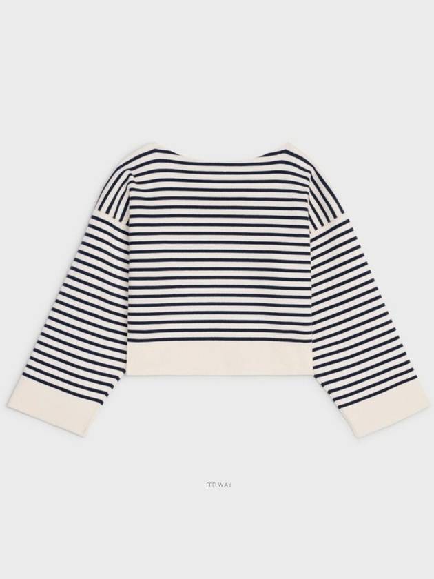 Logo Embroidery Striped Knit Top Cream Navy - CELINE - BALAAN 4