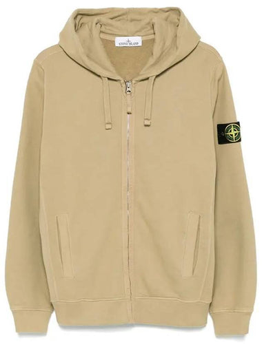 Logo Cotton Zip-Up Hoodie Beige - STONE ISLAND - BALAAN 1