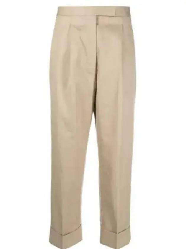 High Waist RWB Trimming Cotton Twill Straight Pants Light Beige - THOM BROWNE - BALAAN 2