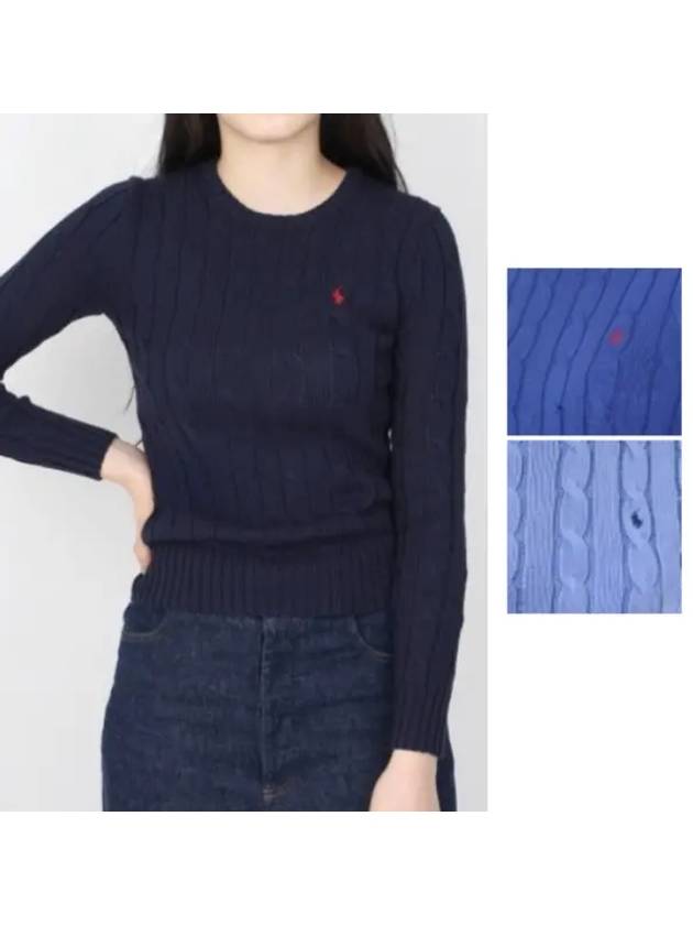 Embroidered Logo Pony Cable Knit Top Blue - POLO RALPH LAUREN - BALAAN 2