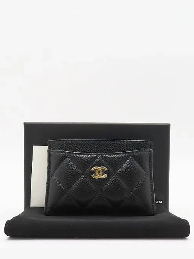 AP0213 Black grained calf caviar skin COCO gold logo classic card holder Matrasse wallet - CHANEL - BALAAN 1