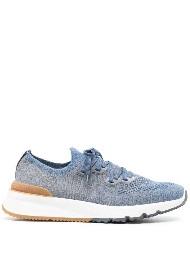 Stretch Knit Low Top Sneakers Blue - BRUNELLO CUCINELLI - BALAAN 1