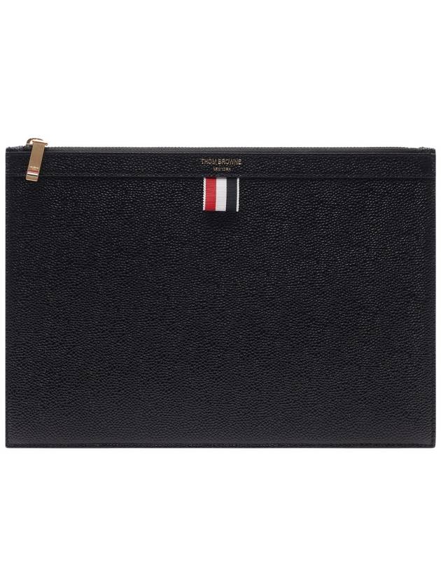 Pebble Grain Three Stripes Zipper Small Clutch Bag Black - THOM BROWNE - BALAAN 2