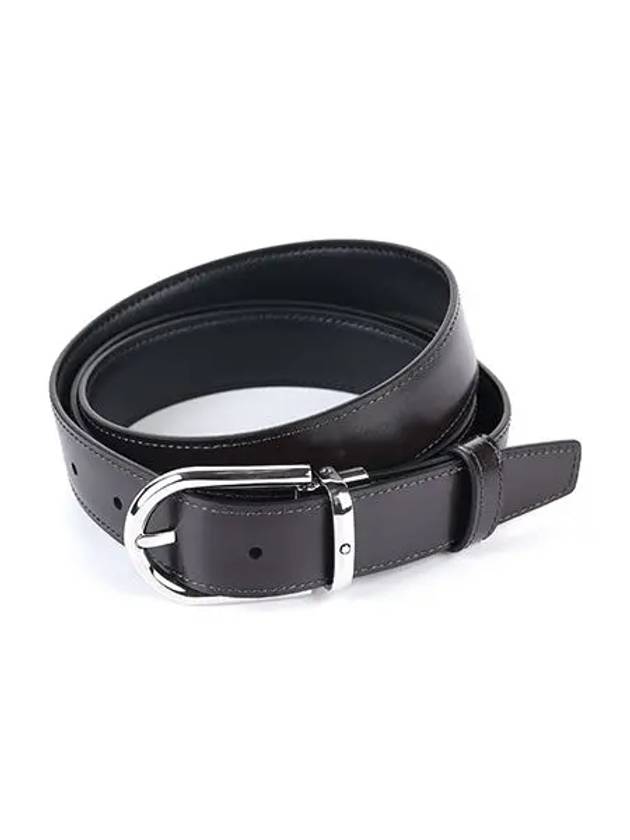 Horseshoe Buckle Reversible Leather Belt Black Brown - MONTBLANC - BALAAN 2