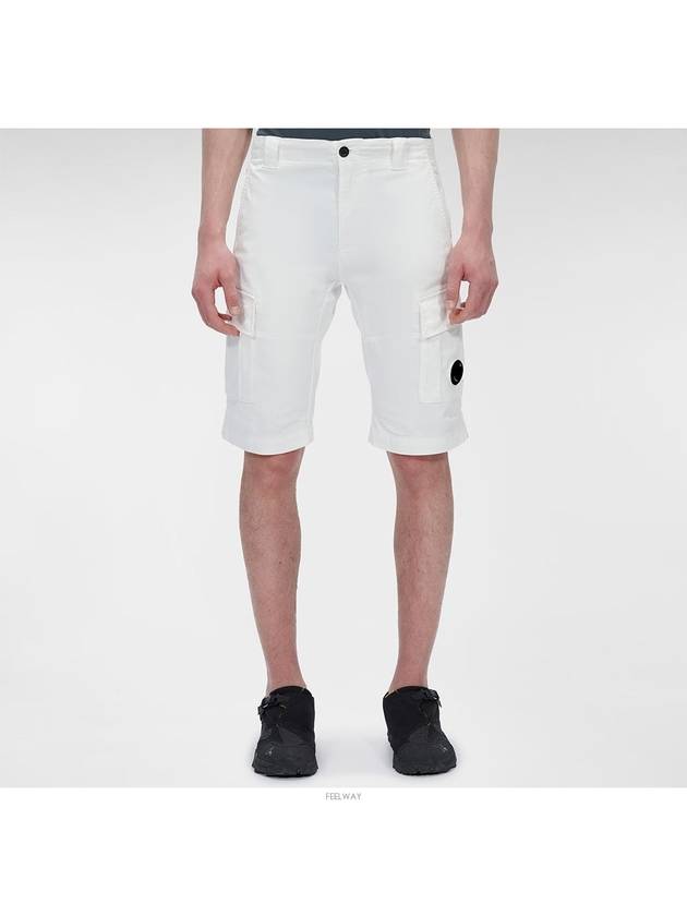 Lens Wappen Stretch Satin Cargo Shorts White - CP COMPANY - BALAAN 3