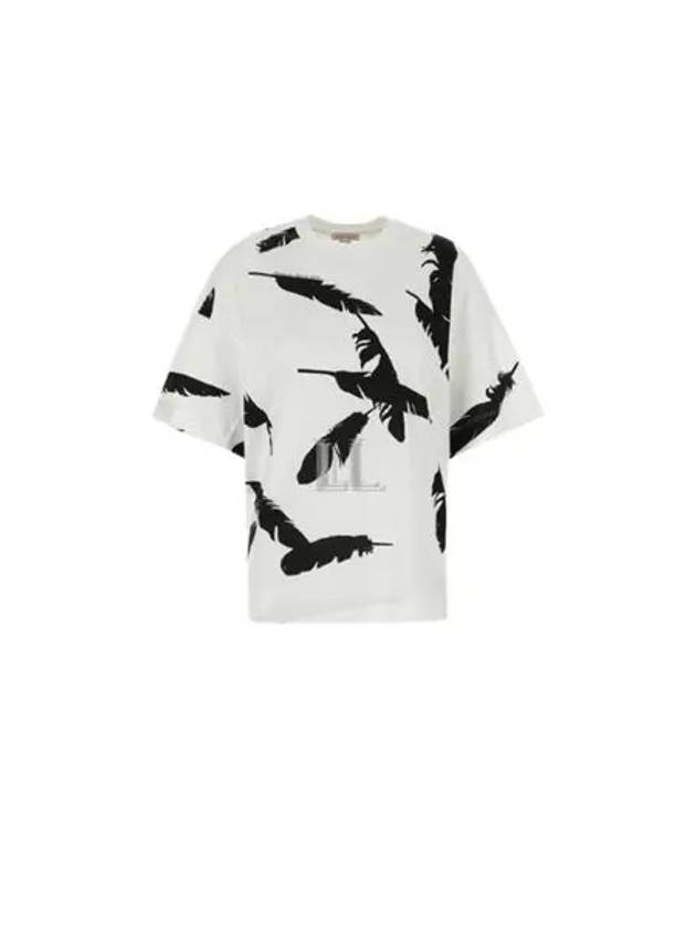 Feather Print Oversized Short Sleeve T-Shirt White - ALEXANDER MCQUEEN - BALAAN 2