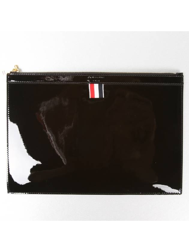 Leather Zipper Tablet Small Clutch Bag Black - THOM BROWNE - BALAAN 2