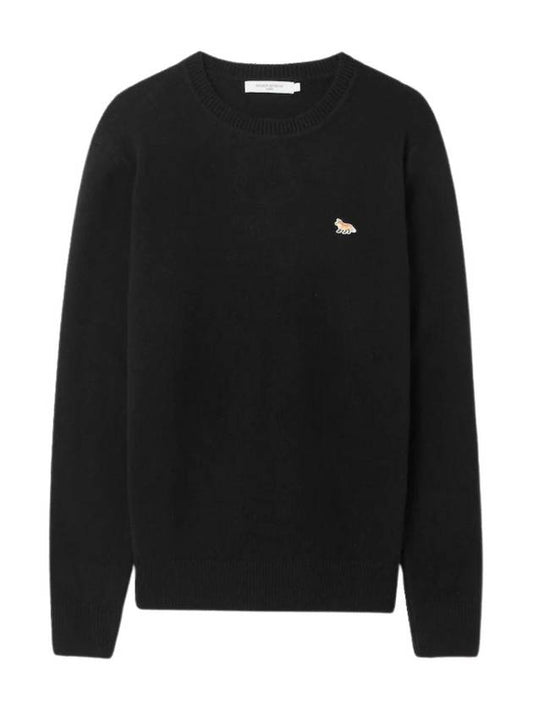 Baby Fox Patch Cozy Round Neck Knit Top Black - MAISON KITSUNE - BALAAN 2