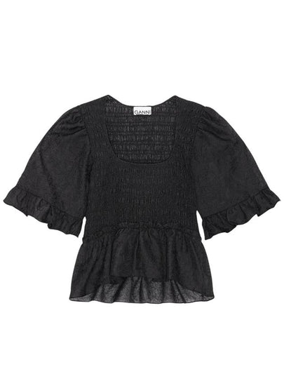 Crinkled Georgette Smock Blouse Black - GANNI - BALAAN 2