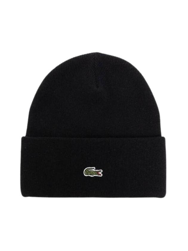 Ribbed Wool Beanie Black - LACOSTE - BALAAN 1