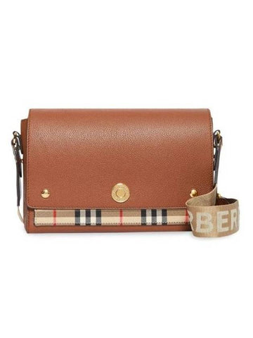 Leather and Vintage Check Note Crossbody Bag Tan - BURBERRY - BALAAN 1
