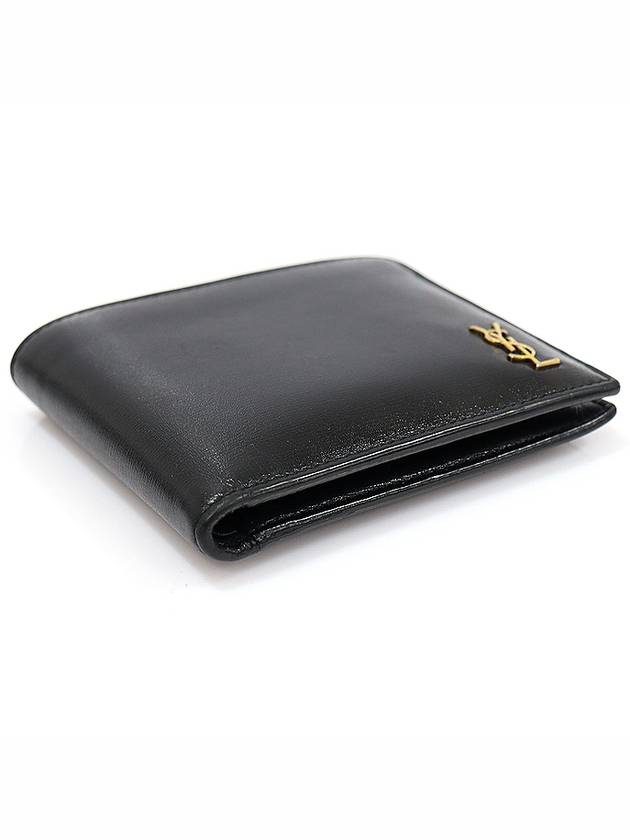 607727 Black leather monogram gold plated East West half wallet - SAINT LAURENT - BALAAN 4