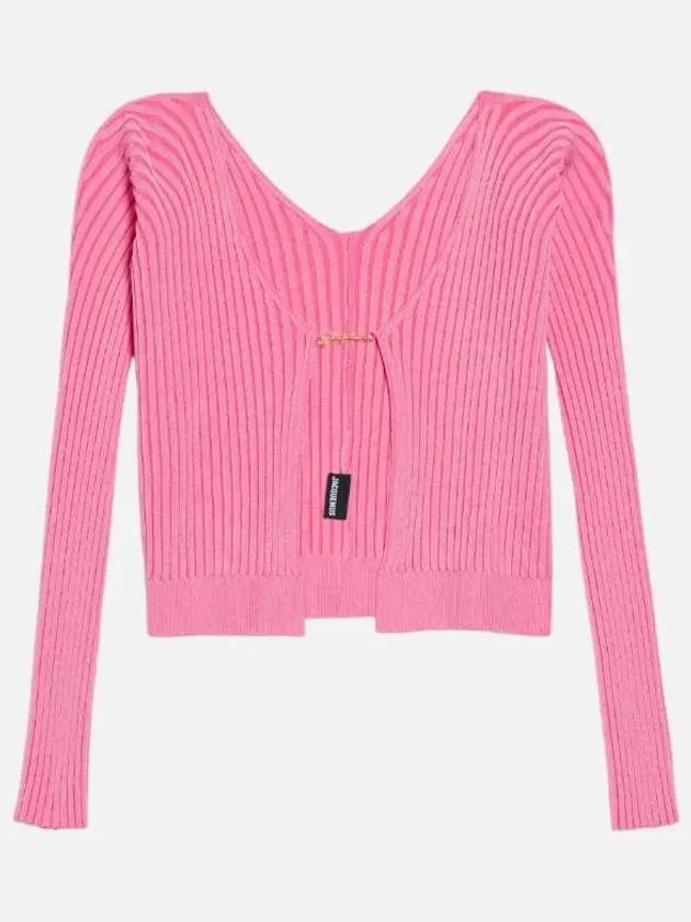 La Maille Pralu Longue Micro Charm Logo Cardigan Light Pink - JACQUEMUS - BALAAN 3