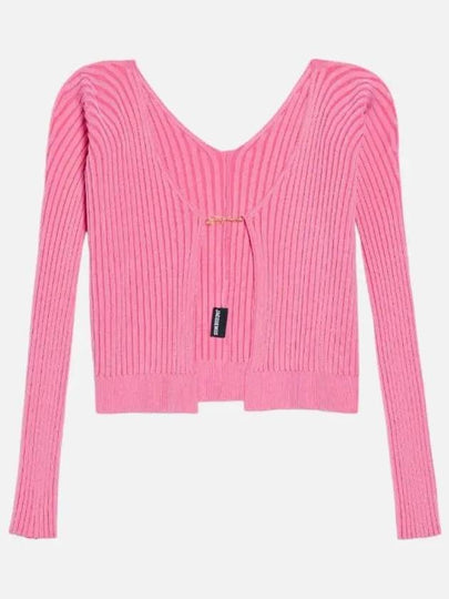 La Maille Pralu Longue Micro Charm Logo Cardigan Light Pink - JACQUEMUS - BALAAN 2