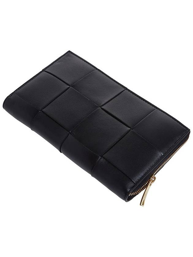 Intrecciato Zipper Around Long Wallet Black - BOTTEGA VENETA - BALAAN 6