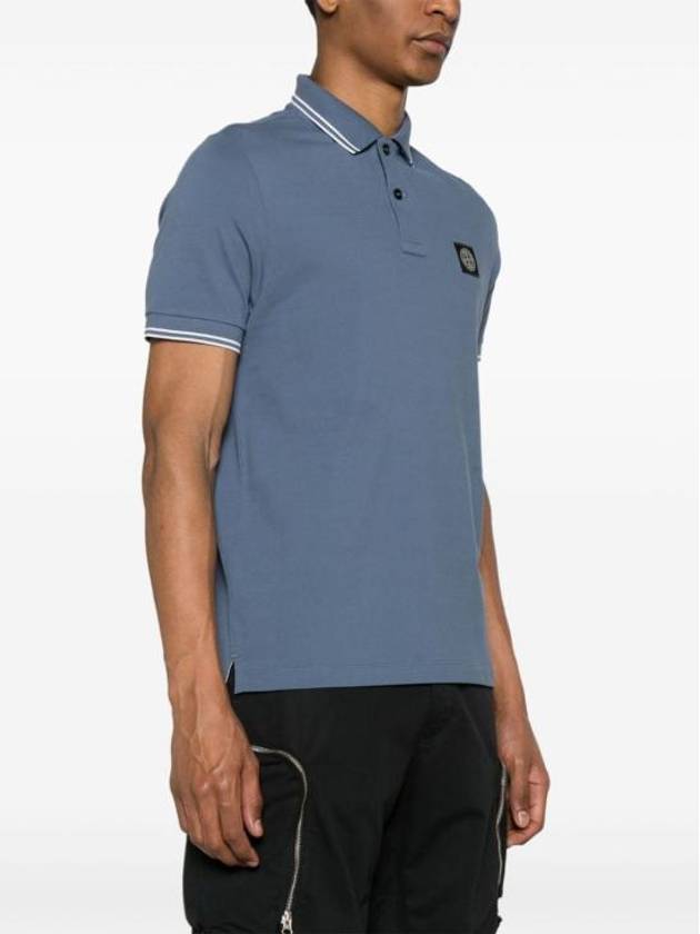 Stretch Cotton Pique Short Sleeve Polo Shirt Light Blue - STONE ISLAND - BALAAN 7