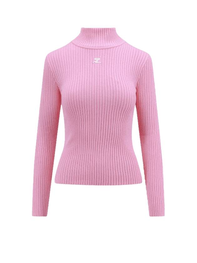 Embroidered Logo Mock Neck Rib Turtleneck Pink - COURREGES - BALAAN 1