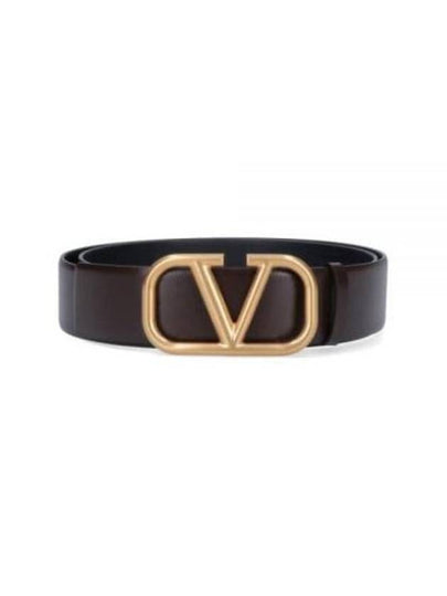 Signature V Logo Leather Belt Dark Brown - VALENTINO - BALAAN 2