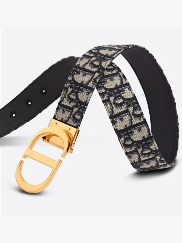 30 Montaigne Gold Hardware Jacquard Reversible Leather Belt Black Blue - DIOR - BALAAN 6