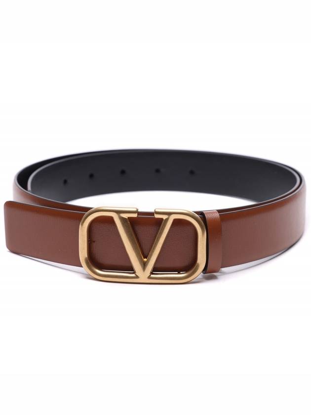 V Logo Signature Leather Belt Brown - VALENTINO - BALAAN 4