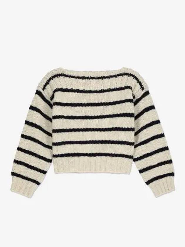 Boat Neck Striped Cashmere Knit Top Off White Navy - CELINE - BALAAN 2