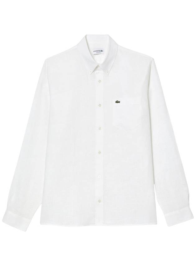 Logo Patch Linen Long Sleeve Shirt White - LACOSTE - BALAAN 2