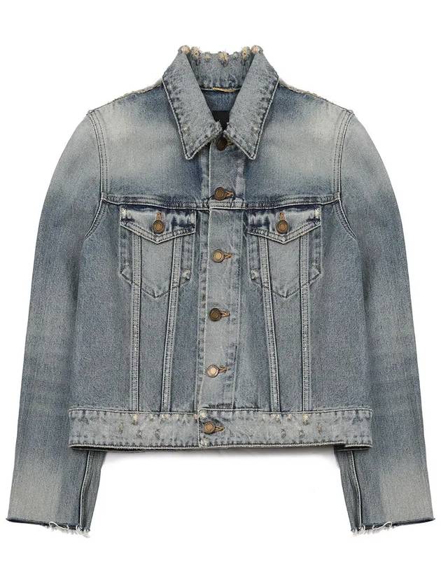 Women's Destroyed Rodeo Stonewash Cutting Short Denim Jacket Blue - SAINT LAURENT - BALAAN 7