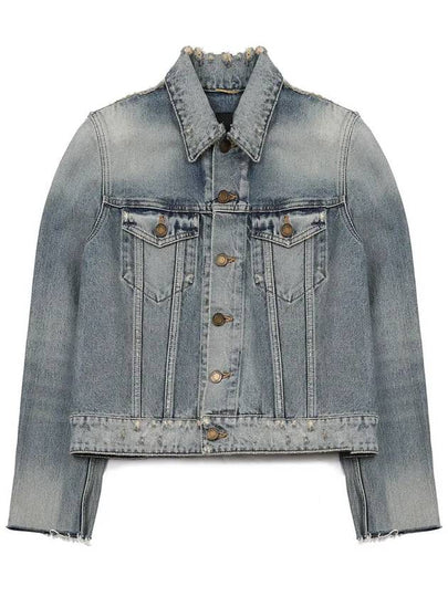 Women's Destroyed Rodeo Stonewash Cutting Short Denim Jacket Blue - SAINT LAURENT - BALAAN 2