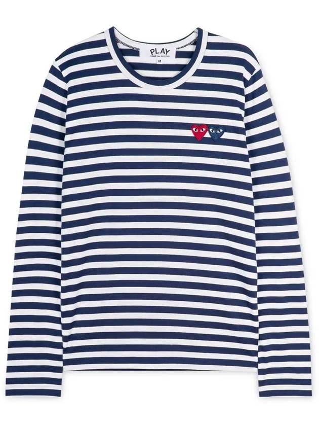 Double Heart Wappen Stripe Long Sleeve T-Shirt Navy - COMME DES GARCONS PLAY - BALAAN 4