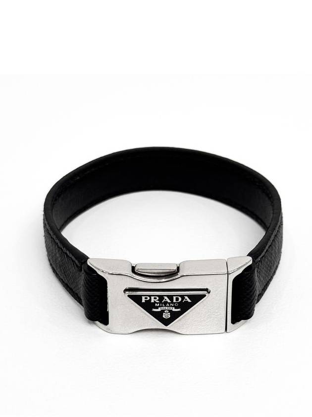 L triangle logo saffiano buckle bracelet black - PRADA - BALAAN 1